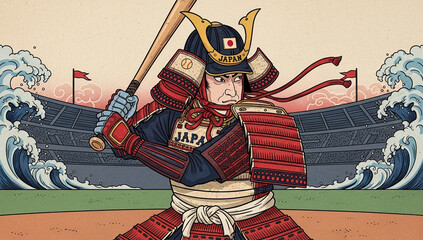 甲冑を身に纏った野球選手・サムライのイラスト・日本代表