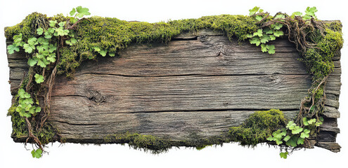 Rustic Wooden Plank with Moss and Vines Frame