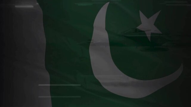 Pakistan military illustration. Pakistani Army with waving flag of Pakistan. Pakistan military Airforce in the sky Illustration.