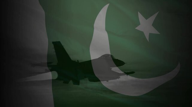 Pakistan military illustration. Pakistani Army with waving flag of Pakistan. Pakistan military Airforce in the sky Illustration.