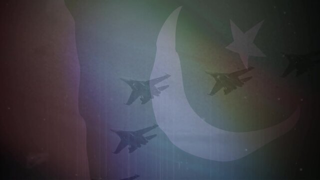 Pakistan military illustration. Pakistani Army with waving flag of Pakistan. Pakistan military Airforce in the sky Illustration.