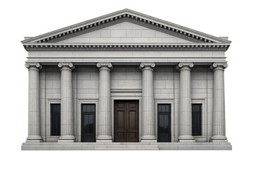 Obraz premium Neoclassical building facade with classical architectural columns, pediment, and main entrance, transparent background
