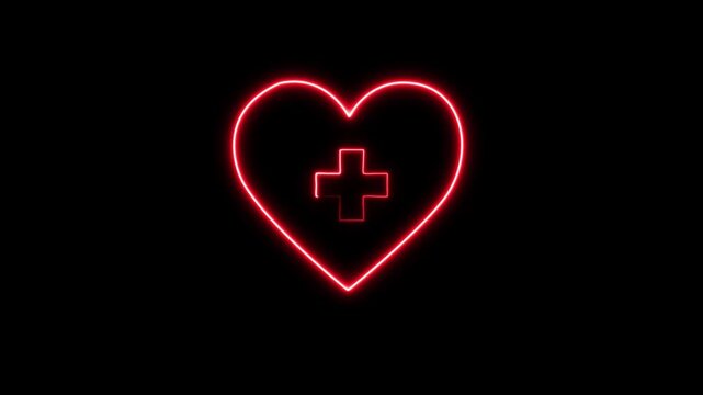 Red heart with stethoscope on black background Valentine's Day icon illustration