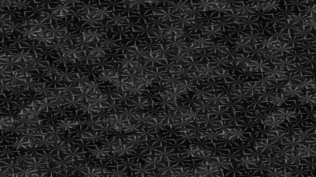 A textured black background featuring a repeating floral pattern