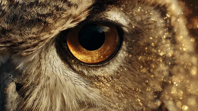 Closeup of owl eye with sparkles  