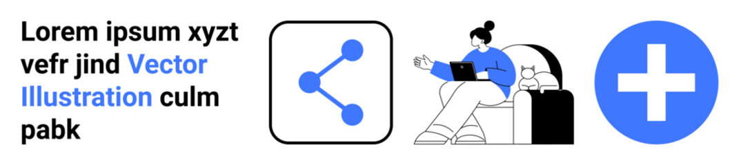 Obraz premium Collaboration, sharing, healthcare, technology, remote work, digital communication. Minimalist icons for sharing and healthcare, person working on devices. Collaboration and sharing concept