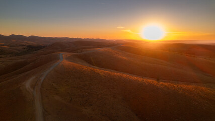Aerial View of Razorback Lookout during sunset- Ikara Flinders Ranges National Park