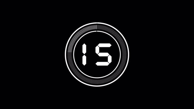 20 Second Digital Countdown Timer Animation. White Segment Display Numbers on Black Background, 4K Resolution.
