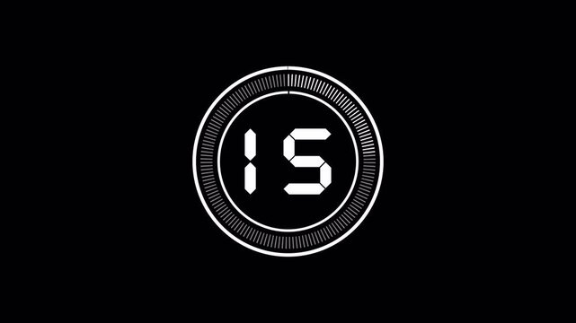 20 to 0 Second Countdown Timer, Digital Screen Segment Animation, Black Background 4K Motion Graphic
