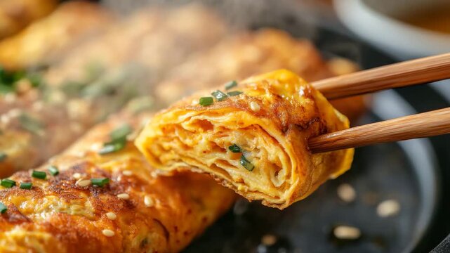 Delicious kimchi pancake with sesame