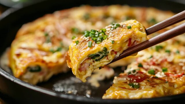 Delicious kimchi pancake with sesame