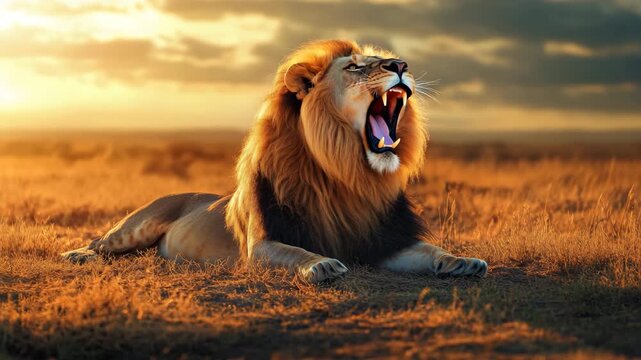 Golden lion in sunset light 