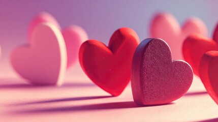 Fototapeta premium Colorful Hearts Display with Soft Lighting for Celebrations, Gifts, and Expressions of Love and Affection in Pastel Shades
