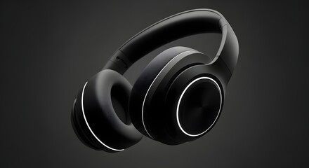 Black headphones floating in dark isolated environment