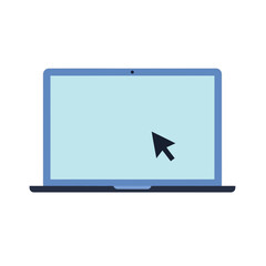 Laptop computer with cursor on screen, isolated on white background