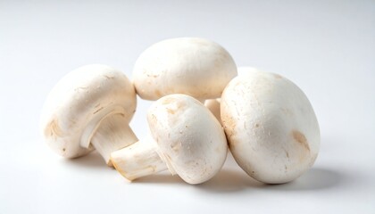 Fresh white mushrooms healthy food, organic and natural, arranged on a clean surface with soft lighting, perfect for cooking, nutrition, and recipes.