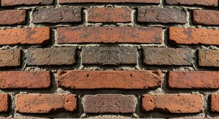 Fototapeta premium Close-up of a weathered brick wall with varied colors and mortar detail