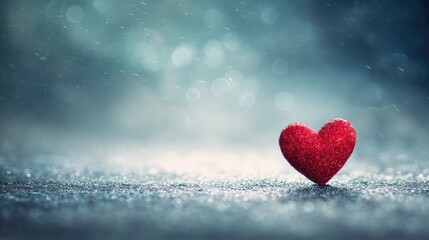Fototapeta premium Sparkling Red Heart on a Soft Background with Gentle Rain and Bokeh Lights, Perfect for Representing Love, Romance, and Affection in Various Creative Projects
