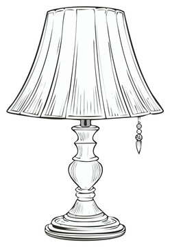 Ornate classic table lamp illustration with pleated shade and decorative pull chain