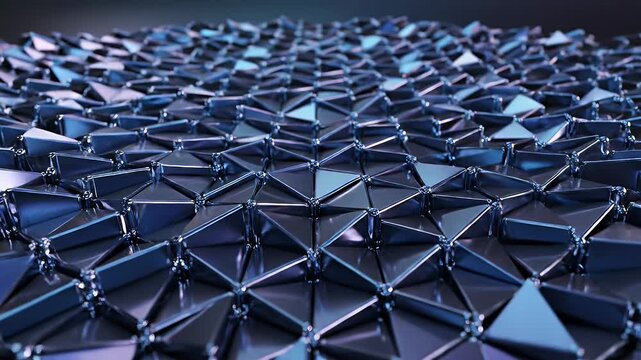 Reflective metallic triangular surface with detailed geometric tessellation