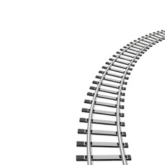 Curved Railway Tracks on White Background