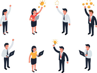Diverse Business People Celebrating Success Isometric Flat Design