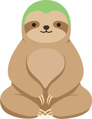 Naklejka premium Cute Sloth Sitting Yoga Pose Green Headband Minimalist Flat Illustration
