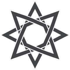 Overlapping septagram star shape, seven pointed star outline illustration design, geometric vector figure on solid background