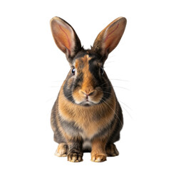Obraz premium Brown and white rabbit with large ears looking forward isolated on a transparent background