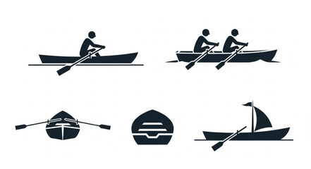 Rowing Boat Icons Silhouette Set. © Vita