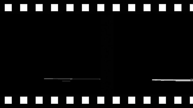 Cinematic Film Strip Overlay with Perforations and Digital Glitch Effects, ideal for vintage or modern video editing projects