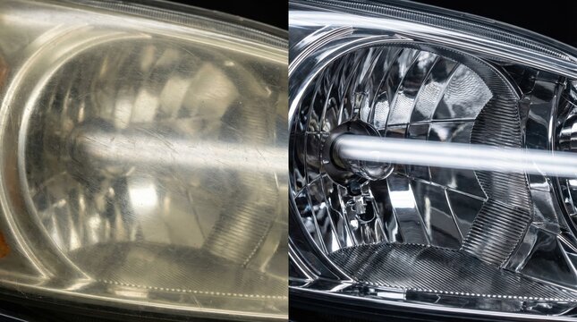 Car headlight restoration before and after comparison