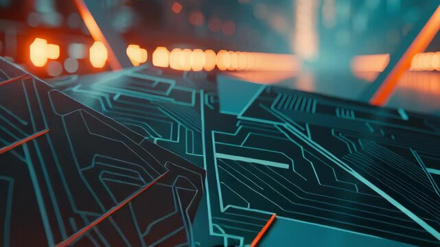 Future war concept. Futuristic stealth fighter jet aircraft cockpit, military neon city war atmosphere, night hangar runway with wet tarmac reflections, angular wing armor, dramatic blur, blue glow