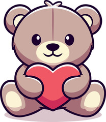 Cute Cartoon Teddy Bear Holding a Red Heart