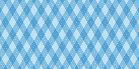 Argyle vector pattern. Light blue with thin white dotted line. Seamless geometric background for fabric, textile, men's clothing, wrapping paper. Vector eps10