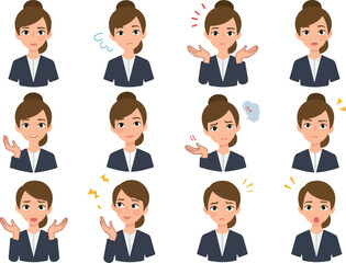 Pixel Art Business Woman Expressing Emotions White Background