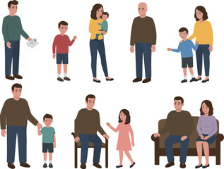 Obraz premium Pixel Art Family Characters Diverse People Isolated Vector Set