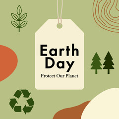 Earth Day Tag Design with Recycle Symbols and Nature Elements. Ideal for environmental campaigns, sustainability posters, social media graphics, packaging labels, and Earth Day promotional designs.