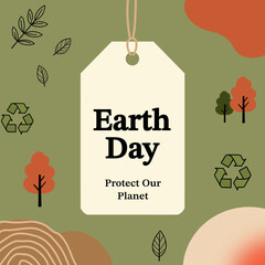 Earth Day Tag Design with Recycle Symbols and Nature Elements. Ideal for environmental campaigns, sustainability posters, social media graphics, packaging labels, and Earth Day promotional designs.