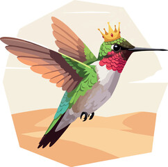 Obraz premium Pixel Art Hummingbird King with Crown Flying in Desert Background