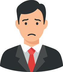 Sad Businessman Icon Red Tie Black Suit Minimalist Flat Design Vector