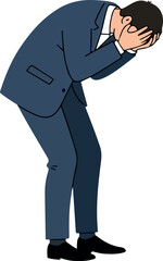 Sad Businessman In Blue Suit Holds Head In Hands Minimalist Illustration