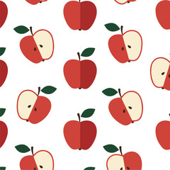 Seamless Red Apple Pattern Flat Design Fruit Illustration