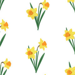 Seamless Yellow Daffodil Flower Pattern Vector Art Minimalist Flat Design