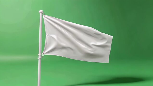Smooth flowing white flag billowing freely against a vibrant chroma background highlighting soft fabric folds and ample negative space