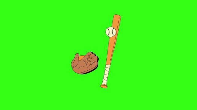 Baseball items animation on green screen 