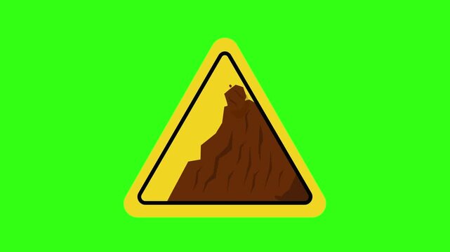 Landslide warning sign animation on green screen 