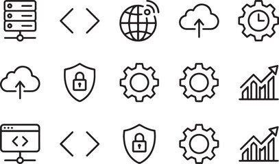 Fototapeta premium Minimalist Technology and Web Development Line Icon Set Isolated on White Background