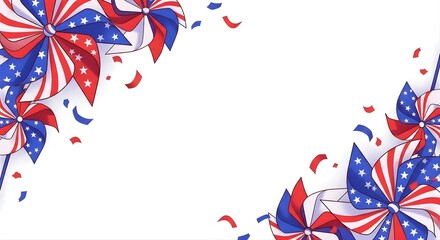 Fototapeta premium Happy labor day celebration with patriotic ribbons and confetti