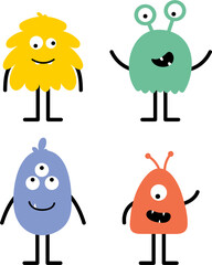 Obraz premium Cute Colorful Monster Characters Set – Funny Cartoon Alien Creatures Flat Vector Collection